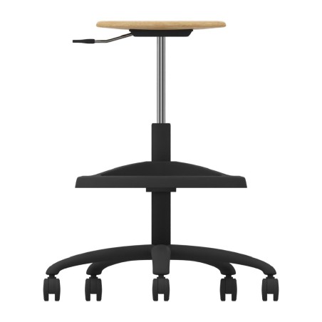 Sgabello Alto Modello GPRO Girevole in Legno con Ruote e Poggiapiedi - Altezza Regolabile M5/M6 - Struttura in Plastica