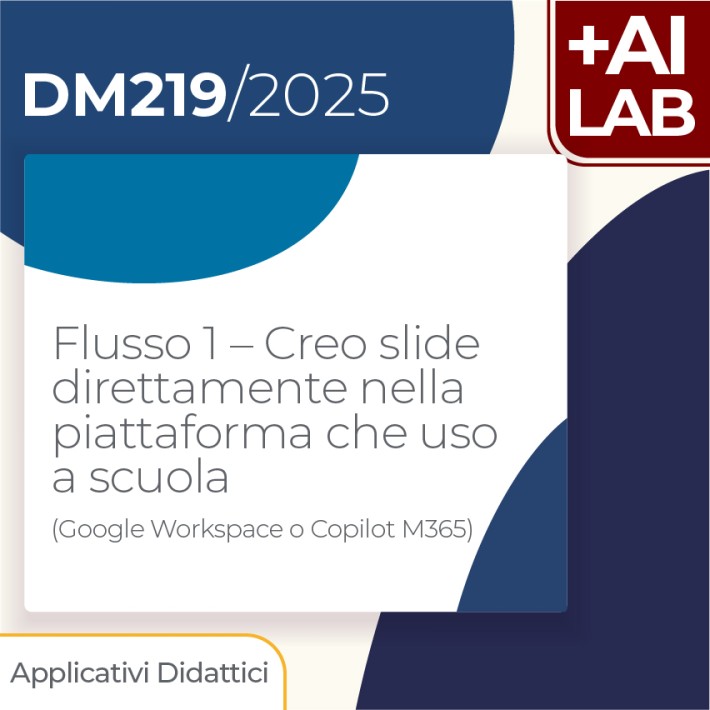 Flusso 1 – Creo slide direttamente nella piattaforma che uso a scuola (Google Workspace o Copilot M365)  4h Lab in presenza