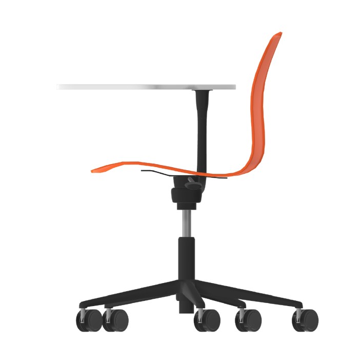 Sedia Pioppo con Ruote - Tavoletta da 29x47,8 cm - Altezza Regolabile 31/51 cm - Colore Scocca Arancio - Colore Struttura Nero