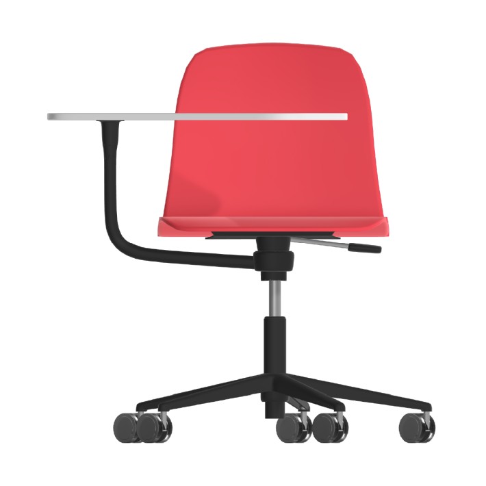 Sedia Pioppo con Ruote - Tavoletta da 29x47,8 cm - Altezza Regolabile 31/51 cm - Colore Scocca Rosso - Colore Struttura Nero