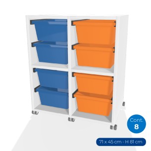 Carrello Edera a 2 Comparti con Ruote - Dimensioni 71 x 45 x 81 cm - con 8 Contenitori - Colore Bianco