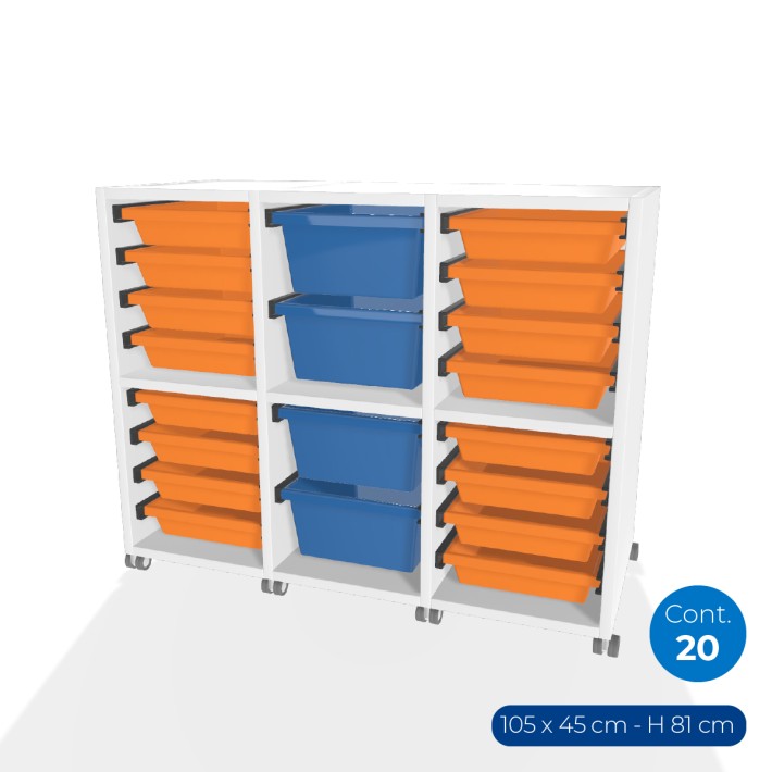 Carrello Edera a 2 Comparti con Ruote - Dimensioni 105 x 45 x 81 cm - con 20 Contenitori - Colore Bianco