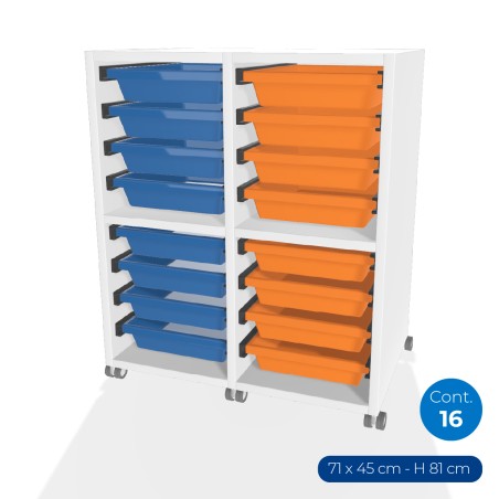 Carrello Edera a 2 Comparti con Ruote - Dimensioni 71 x 45 x 81 cm - con 16 Contenitori - Colore Bianco