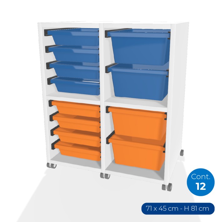 Carrello Edera a 2 Comparti con Ruote - Dimensioni 71 x 45 x 81 cm - con 12 Contenitori - Colore Bianco