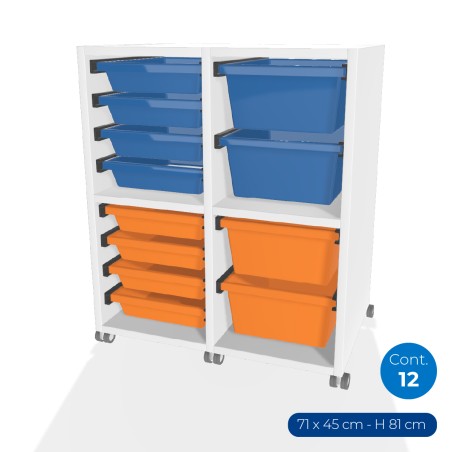 Carrello Edera a 2 Comparti con Ruote - Dimensioni 71 x 45 x 81 cm - con 12 Contenitori - Colore Bianco