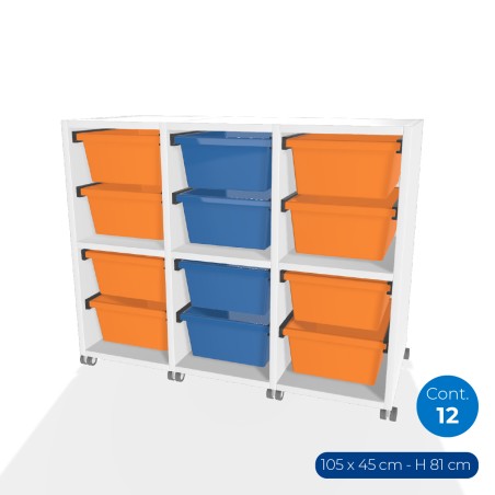 Carrello Edera a 2 Comparti con Ruote - Dimensioni 105 x 45 x 81 cm - con 12 Contenitori - Colore Bianco