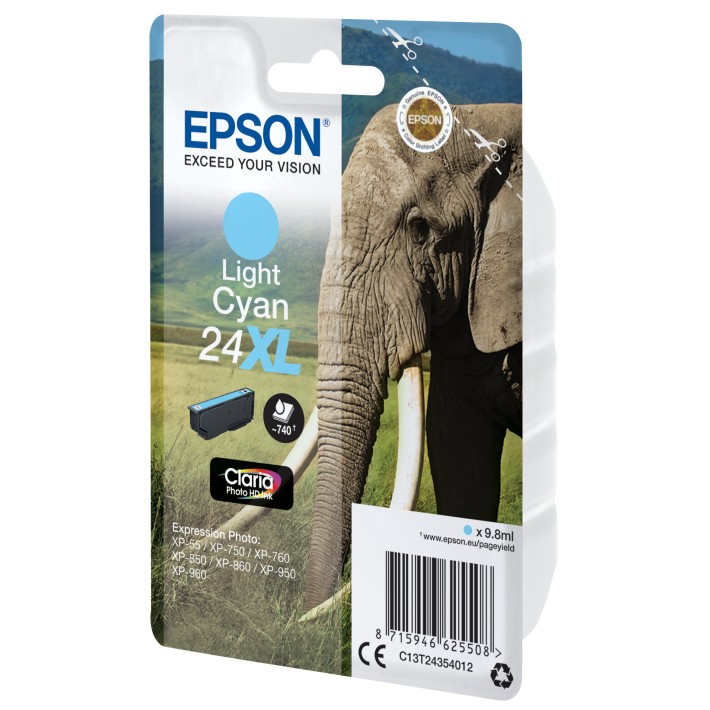 Epson Elephant Inchiostro ciano chiaro singolo Claria Photo HD Elefante 24XL