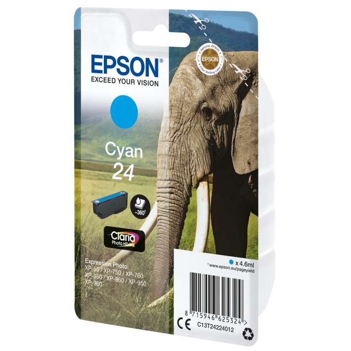 Epson Elephant Inchiostro ciano singolo Claria Photo HD Elefante 24