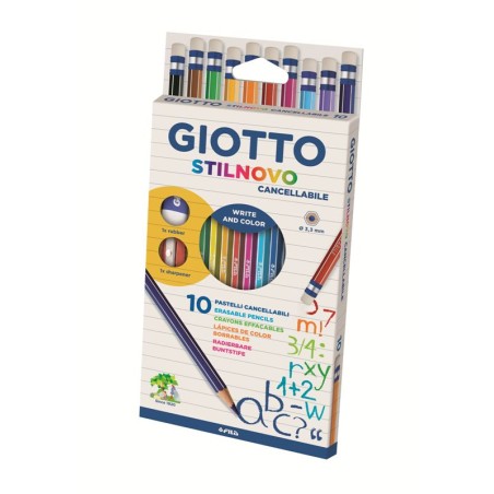 F.I.L.A. Astuccio 10 Giotto Stilnovo Con Gomma Su Cappuccio, Maxigomma E Temperino