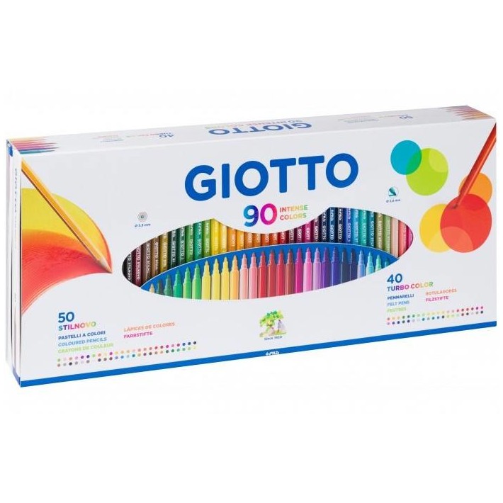 Giotto In Un'Unica Confezione 50 Pastelli Stilnovo E 40 Pennarelli Turbo Color.