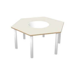 Tavolo Bebe Esagonale in Melaminico con Foro Centrale per Contenitore di Plastica e Piedini - Dimensioni 130 x 114 x 58 cm -