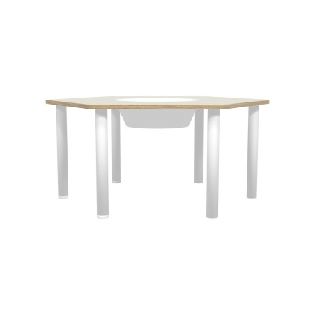 Tavolo Bebe Esagonale in Melaminico con Foro Centrale per Contenitore di Plastica e Piedini - Dimensioni 130 x 114 x 58 cm -