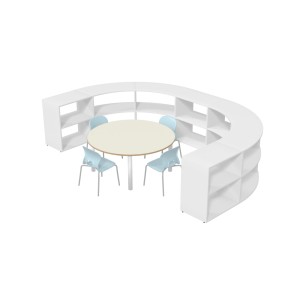 Composizione Edera Ignifuga - Altezza 79 cm - con Tavolo Bebe M3 Circolare e 4 Sedie Gelso M3 Ignifughe Azzurre