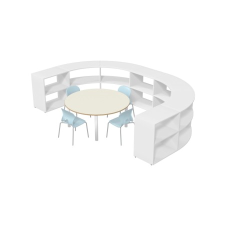 Composizione Edera Ignifuga - Altezza 79 cm - con Tavolo Bebe M3 Circolare e 4 Sedie Gelso M3 Ignifughe Azzurre