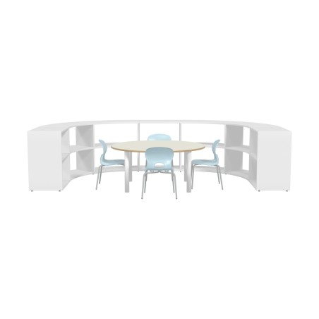 Composizione Edera Ignifuga - Altezza 79 cm - con Tavolo Bebe M3 Circolare e 4 Sedie Gelso M3 Ignifughe Azzurre