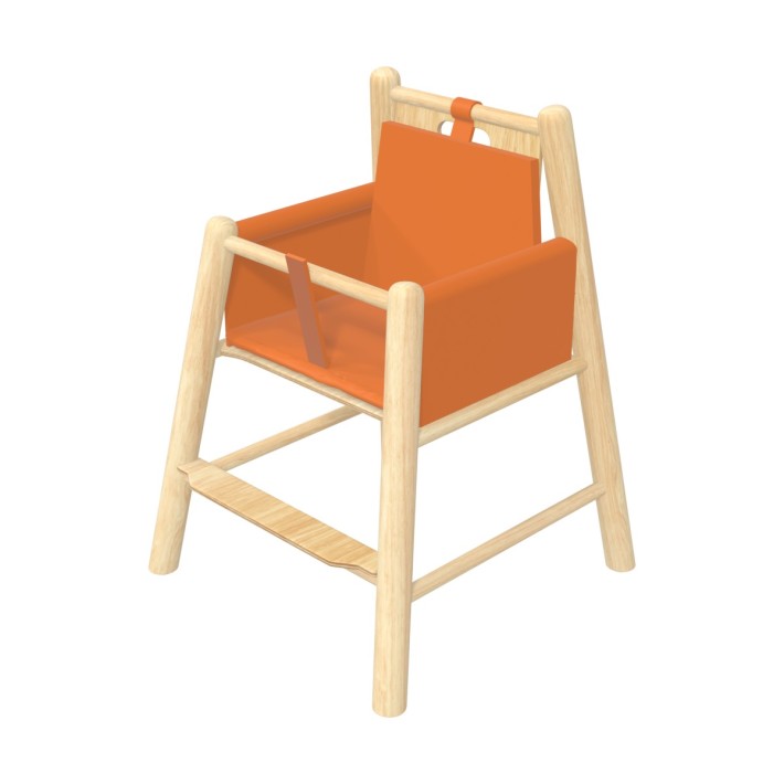 Seggiolone Bebe Junior in Legno - Altezza Seduta 31 cm - con Imbottitura e Cintura di Sicurezza Color Arancione