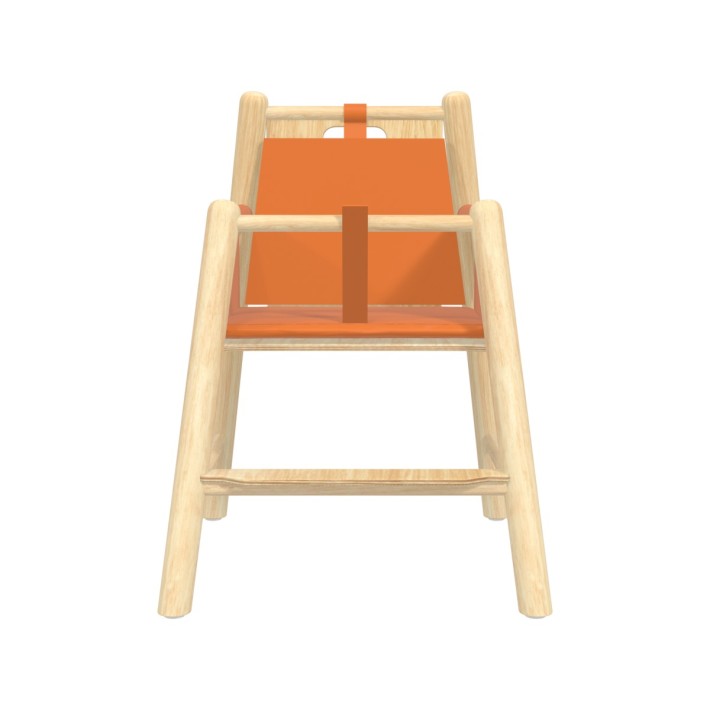 Seggiolone Bebe Junior in Legno - Altezza Seduta 31 cm - con Imbottitura e Cintura di Sicurezza Color Arancione