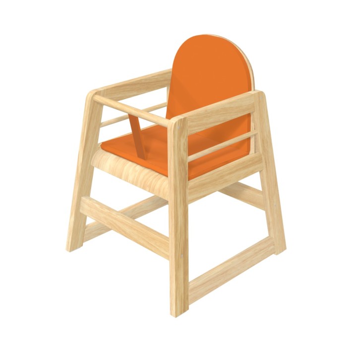 Seggiolone Bebe Cube Junior in Legno Impilabile - Altezza Seduta 31 cm - con Imbottitura e Cintura di Sicurezza Color Arancione