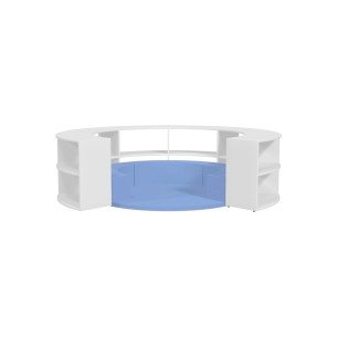 Composizione Edera Ignifuga - Altezza 79 cm - con 3 Pouf Morbidi Angolari e 1 Tappeto Rotondo - Colore Pouf Azzurro 2
