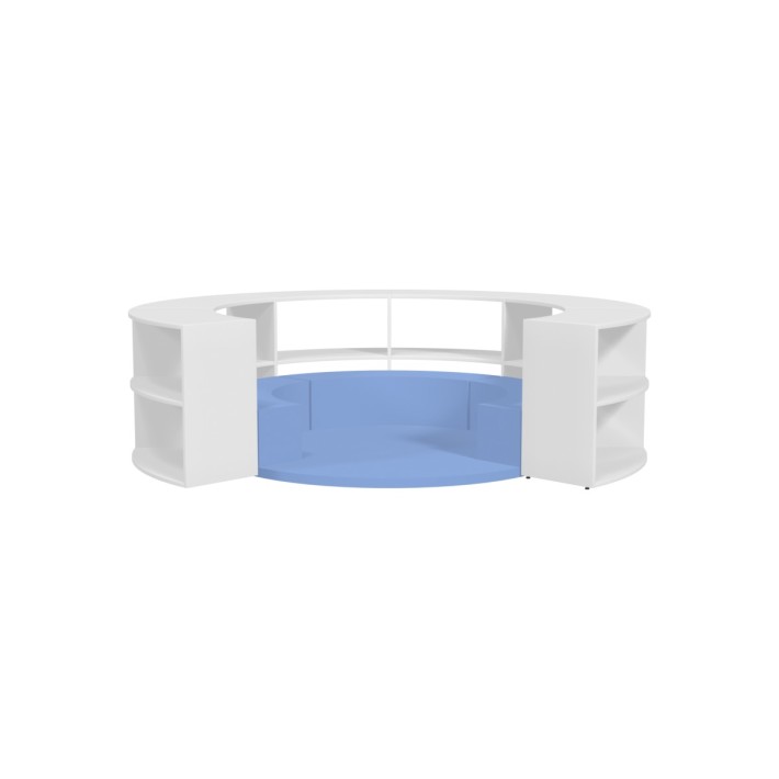 Composizione Edera Ignifuga - Altezza 79 cm - con 3 Pouf Morbidi Angolari e 1 Tappeto Rotondo - Colore Pouf Azzurro