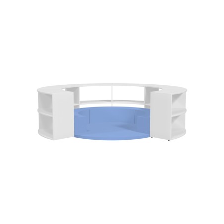Composizione Edera Ignifuga - Altezza 79 cm - con 3 Pouf Morbidi Angolari e 1 Tappeto Rotondo - Colore Pouf Azzurro