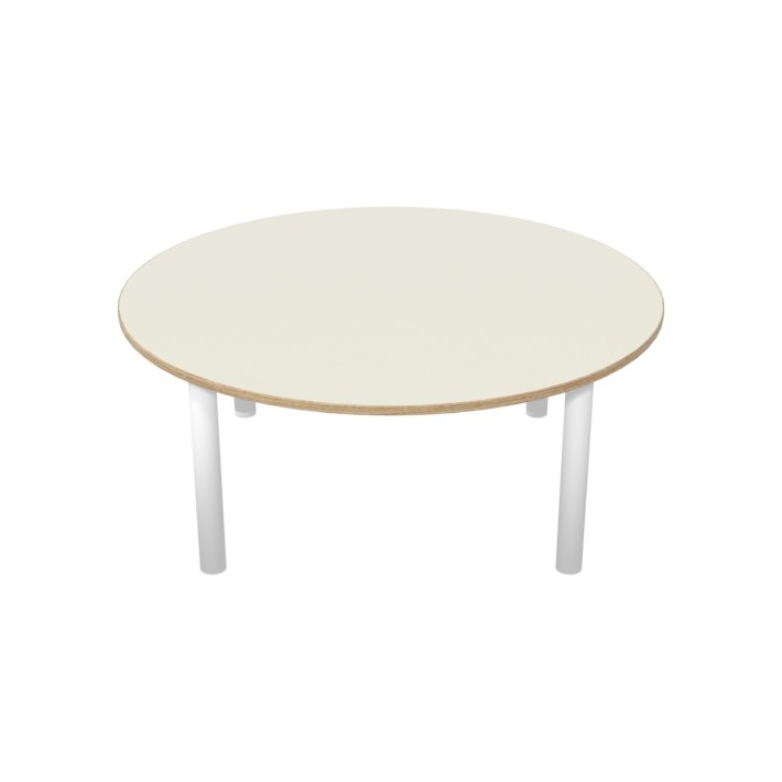 Tavolo Bebe Circolare in Melaminico con Piedini - Diametro 130 cm - Altezza 53 cm (M2) - Colore Piano Bianco - Colore Gambe