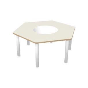 Tavolo Bebe Esagonale in Melaminico con Foro Centrale per Contenitore di Plastica e Piedini - Dimensioni 130 x 114 x 53 cm -