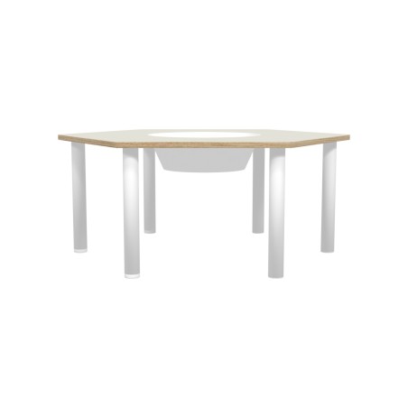 Tavolo Bebe Esagonale in Melaminico con Foro Centrale per Contenitore di Plastica e Piedini - Dimensioni 130 x 114 x 53 cm -