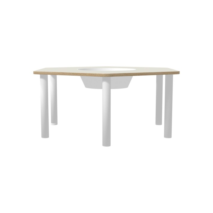 Tavolo Bebe Esagonale in Melaminico con Foro Centrale per Contenitore di Plastica e Piedini - Dimensioni 130 x 114 x 53 cm -