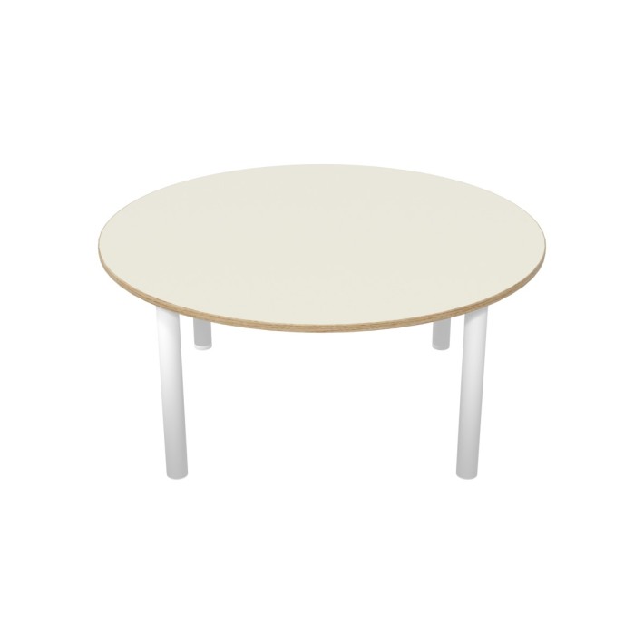 Tavolo Bebe Circolare in Melaminico con Piedini - Diametro 130 cm - Altezza 58 cm (M3) - Colore Piano Bianco - Colore Gambe