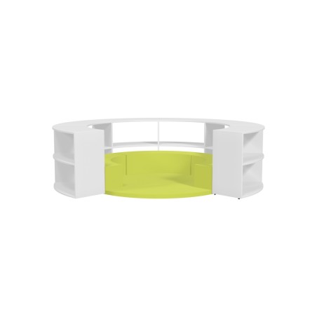 Composizione Edera Ignifuga - Altezza 79 cm - con 3 Pouf Morbidi Angolari e 1 Tappeto Rotondo - Colore Pouf Verde Chiaro