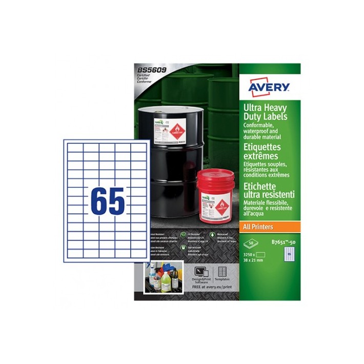 Avery B7651-50 etichetta autoadesiva Rettangolo Permanente Bianco 3250 pz