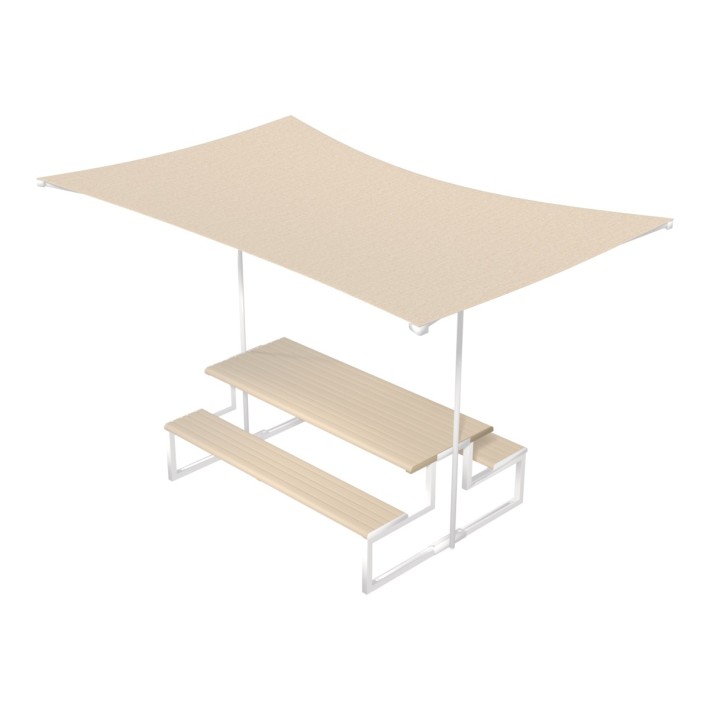 Panca e Tavolo con Parasole Modello Radura - Ripiano con Doghe - Dimensioni 230 x 342 x 223 cm - Colore Bianco