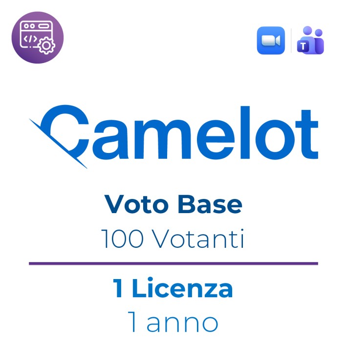 Licenza Voto Elettronico Camelot - Base Per Teams e Zoom -  Fino a 100 Aventi Diritto - 1 Anno