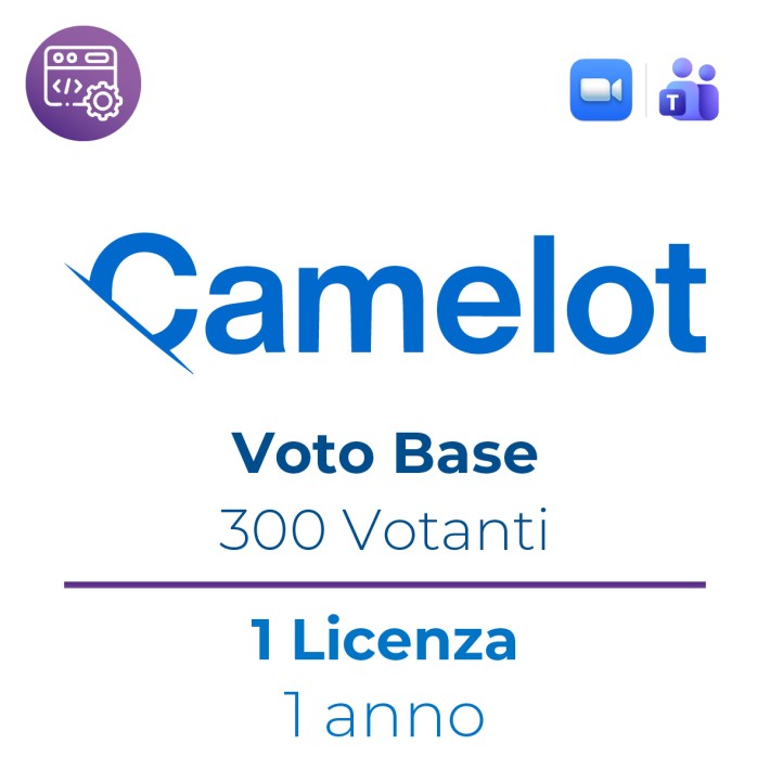 Licenza Voto Elettronico Camelot - Base Per Teams e Zoom - Fino a 300 Aventi Diritto - 1 Anno