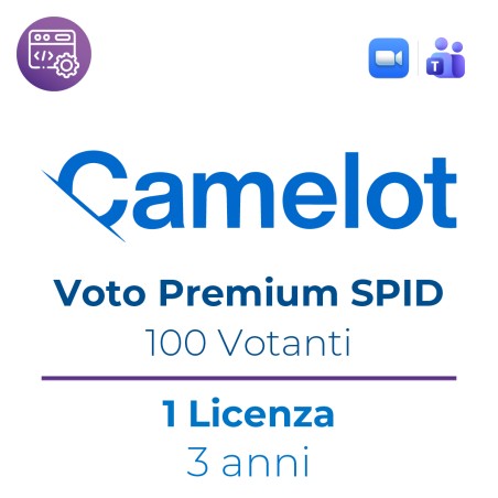 Licenza Voto Elettronico Camelot - Premium Spid Per Teams e Zoom - Fino a 100 Aventi Diritto - 3 Anni