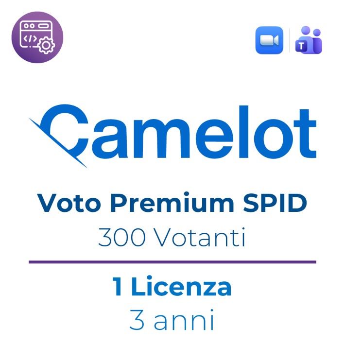 Licenza Voto Elettronico Camelot - Premium Spid Per Teams e Zoom - Fino a 300 Aventi Diritto - 3 Anni