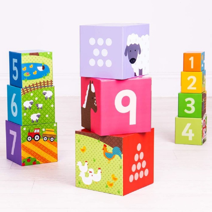 Cubi Impilabili "Animali del Cortile" in Cartone - Dimensione 15x15 cm