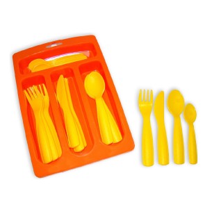 Set Gioco 17 Posate + Portaposate in Plastica per Bambini