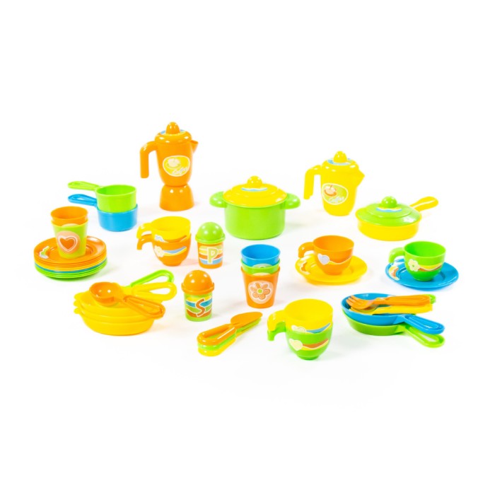 Set Gioco 50 Stoviglie in Plastica per Pranzo e Cena