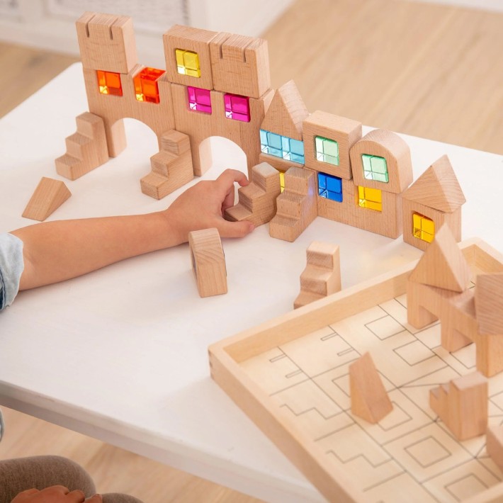 Set Gioco Blocchi Quadrati con Gemme Incastonate per lo Sviluppo delle Competenze Logiche