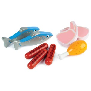 Set Gioco Cassetta con Carne e Pesce in Legno - Ideale per giochi di imitazione 2