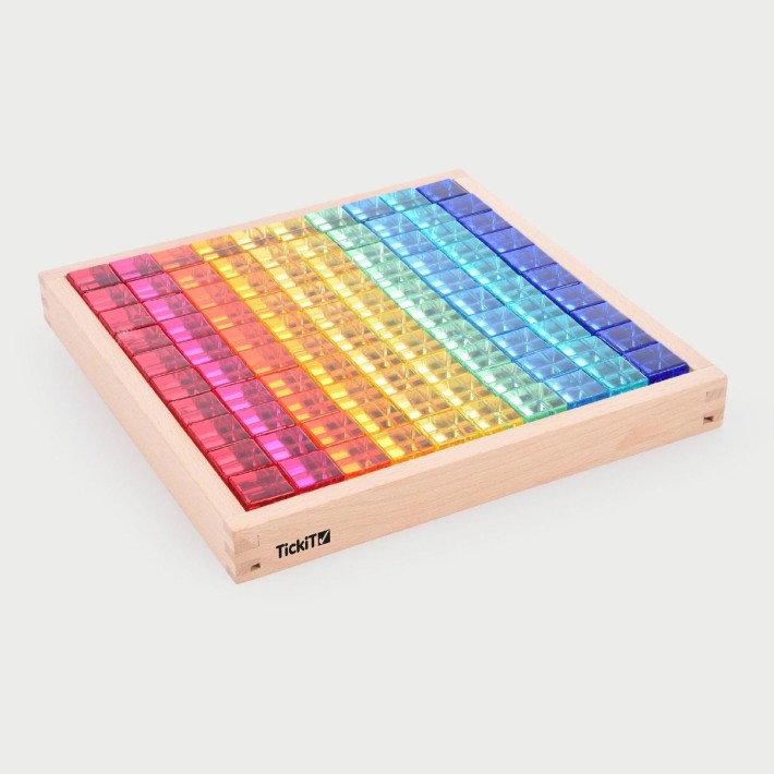 Vassoio Specchiato con 100 Cubi Colorati Traslucidi per l'Approfondimento dei Colori e del Conteggio