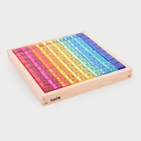 Vassoio Specchiato con 100 Cubi Colorati Traslucidi per l'Approfondimento dei Colori e del Conteggio