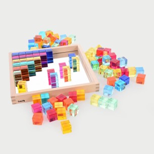 Vassoio Specchiato con 100 Cubi Colorati Traslucidi per l'Approfondimento dei Colori e del Conteggio 2